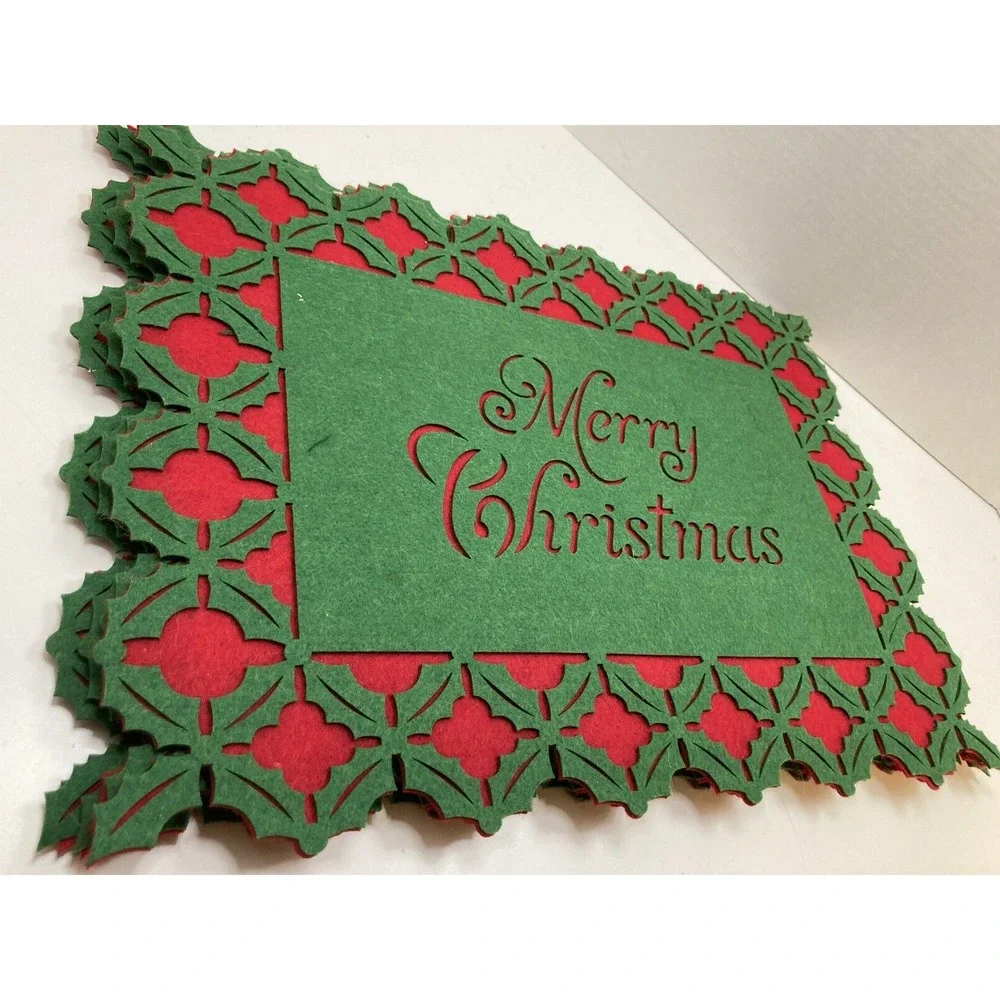 Six Vtg Laser Cut Pier One Felt Placemats‎ Red & White 13 X 18 